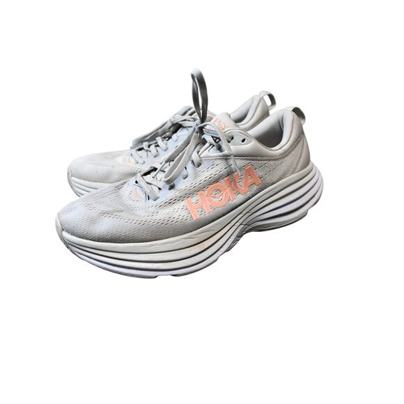 HOKA Bondi 8 Women’s Running Shoes US 9.5B Gray Pink Cushioned - Picture 1 of 8